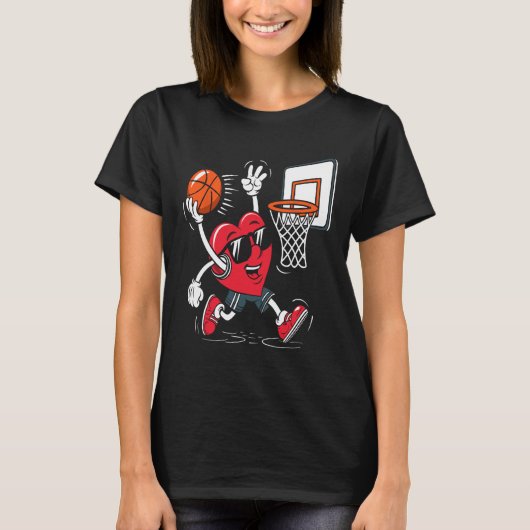 Heart Dunking Sketll Valentines Day Boys Girls Kid Tシャツ (正面)