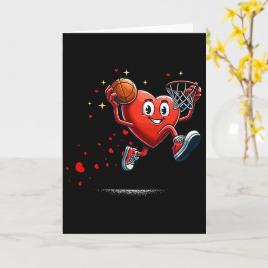 Heart Dunking Valentines Day Basketball Kids  カード (黄色い花)