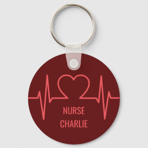Heart EKG custom name & occupation key chains キーホルダー