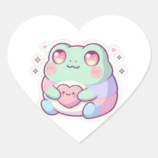 Heart Eyes Frog Sticker Cute Minimal Frog Love Kaw ハートシール (正面)