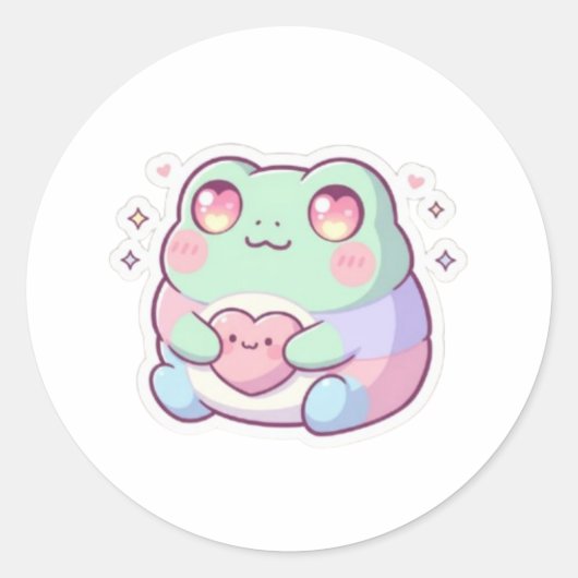 Heart Eyes Frog Sticker Cute Minimal Frog Love Kaw ラウンドシール (正面)