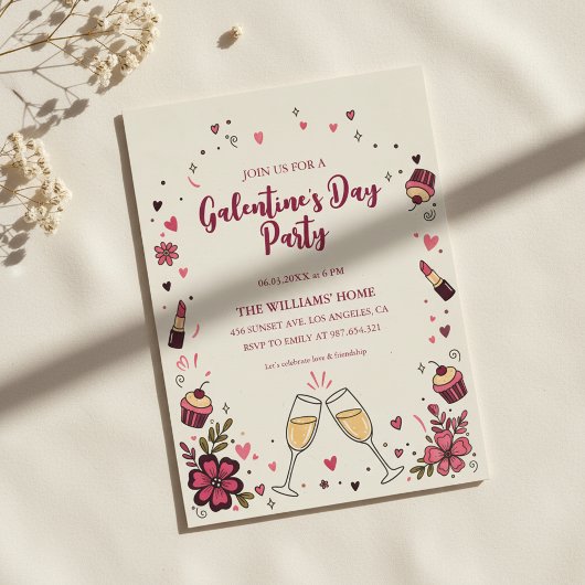 Heart Floral Galentine’s Party Invitation 招待状