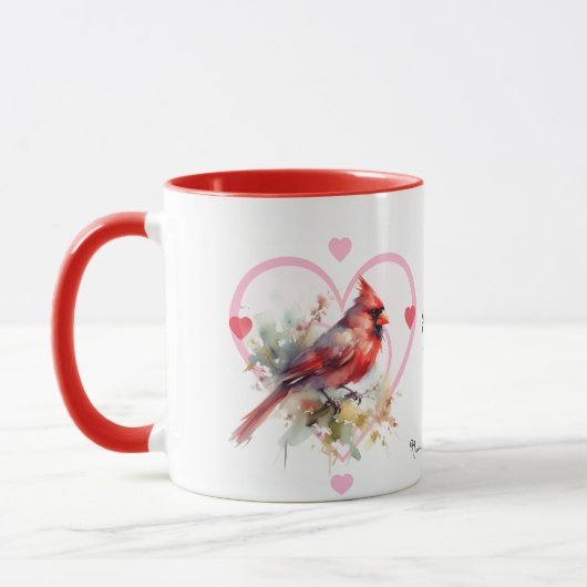  Heart  'Forever' Red Cardinal Heart Personalize マグカップ (左)