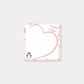 Heart Frame and Kawaii Penguin pink post it notes ポストイット (正面)