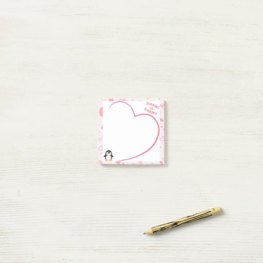 Heart Frame and Kawaii Penguin pink post it notes ポストイット (デスク上)