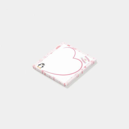 Heart Frame and Kawaii Penguin pink post it notes ポストイット (アングル)