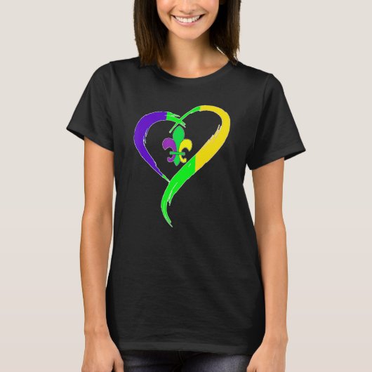 Heart Funny Fleur De Lis Cute Mardi Gras Women Tシャツ (正面)
