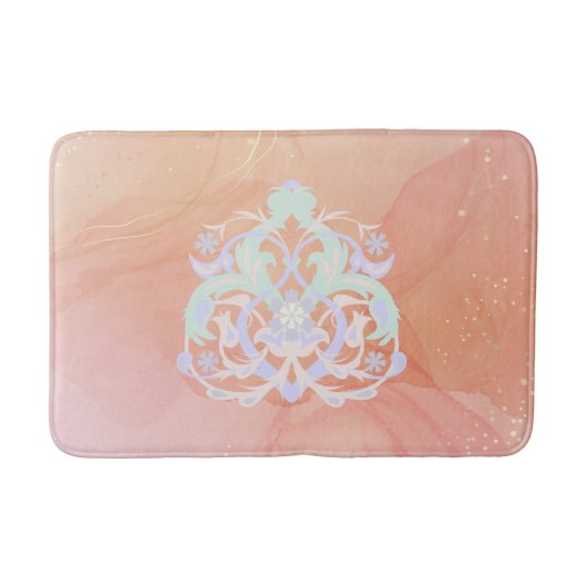 Heart Garden – Blue & Green Floral Design バスマット (正面)