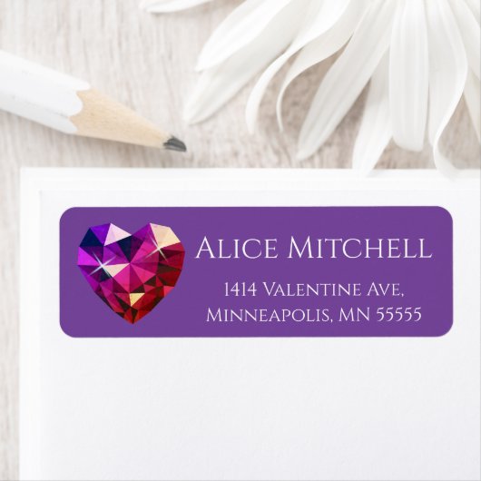 Heart Gemstone Purple Return Address ラベル (インサイチュ)