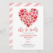Heart Girl Galentine's Day Brunch Valentine 招待状 (正面/裏面)