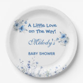 Heart Glasses Teddy Bear Blue Baby Shower  ペーパープレート (正面)