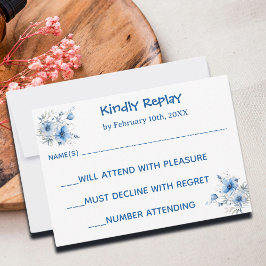 Heart Glasses Teddy Bear Blue Baby Shower  出欠カード