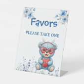 Heart Glasses Teddy Bear Blue Baby Shower  台座サイン (正面)