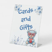 Heart Glasses Teddy Bear Blue Baby Shower  台座サイン (正面)