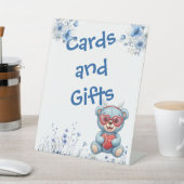 Heart Glasses Teddy Bear Blue Baby Shower 台座サイン (インサイチュ)