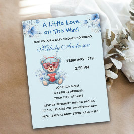 Heart Glasses Teddy Bear Blue Baby Shower Invite シーズンカード