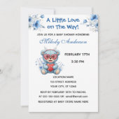 Heart Glasses Teddy Bear Blue Baby Shower Invite シーズンカード (正面)