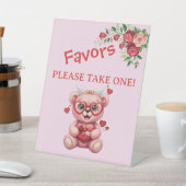 Heart Glasses Teddy Bear Pink Baby Shower 台座サイン (インサイチュ)