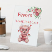 Heart Glasses Teddy Bear Pink Baby Shower 台座サイン (インサイチュ)