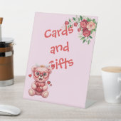 Heart Glasses Teddy Bear Pink Baby Shower 台座サイン (インサイチュ)