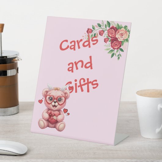 Heart Glasses Teddy Bear Pink Baby Shower 台座サイン (インサイチュ)