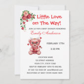 Heart Glasses Teddy Bear Pink Baby Shower Invite (正面)