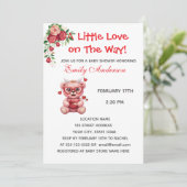 Heart Glasses Teddy Bear Pink Baby Shower Invite (スタンド正面)