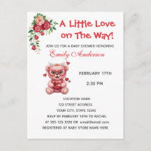 Heart Glasses Teddy Bear Pink Baby Shower Invite