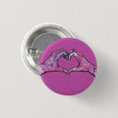 Heart Hands on Pink Lace Background 缶バッジ (正面&裏面)