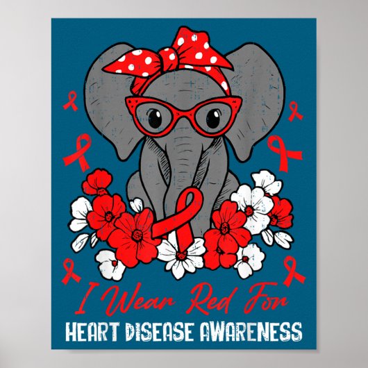 Heart Health Elephant Red Ribbon Heart Disease Awa ポスター (正面)
