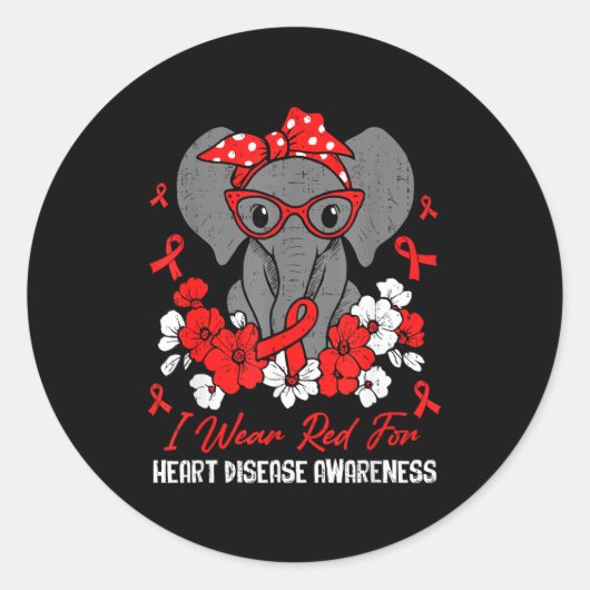 Heart Health Elephant Red Ribbon Heart Disease Awa ラウンドシール (正面)