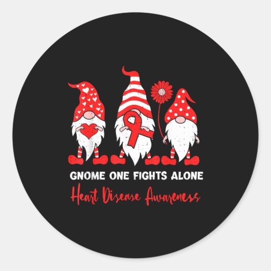 Heart Health Gnome Heart Disease Awareness Chd Red ラウンドシール (正面)