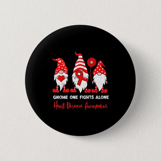 Heart Health Gnome Heart Disease Awareness Chd Red 缶バッジ (正面)