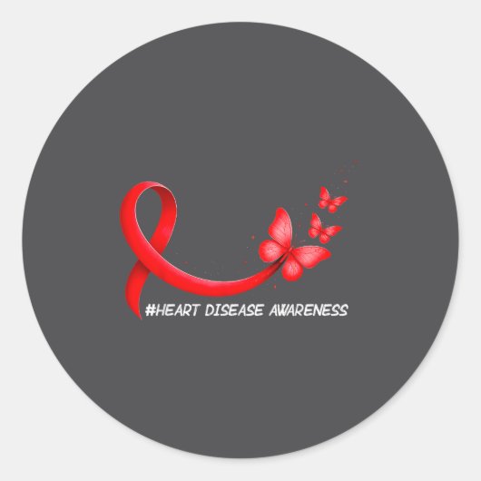 Heart Health Heart Disease Awareness Chd Red Ribbo ラウンドシール (正面)