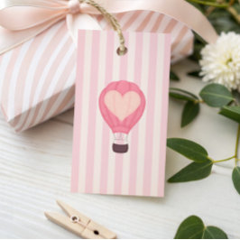 Heart Hot Air Balloon Pastel Pink Baby Shower  ギフトタグ