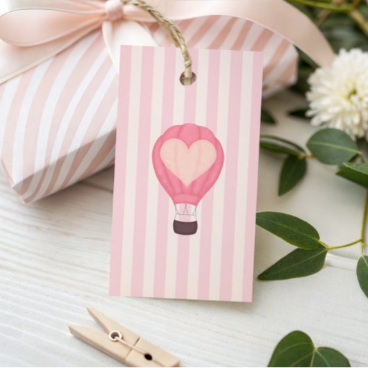 Heart Hot Air Balloon Pastel Pink Baby Shower  ギフトタグ