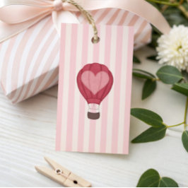 Heart Hot Air Balloon Pastel Pink Baby Shower  ギフトタグ
