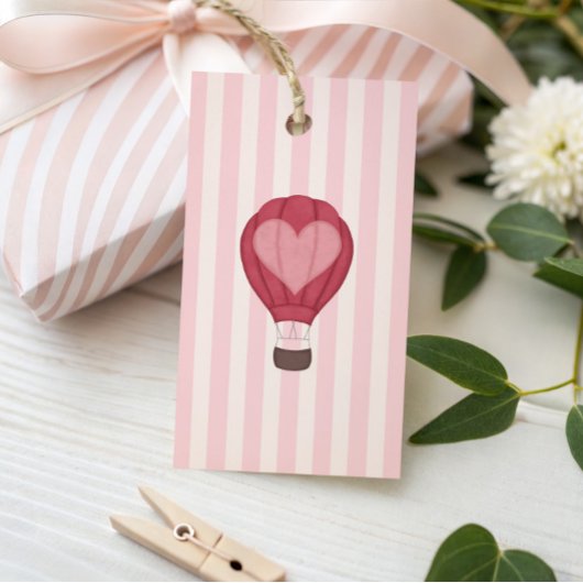 Heart Hot Air Balloon Pastel Pink Baby Shower  ギフトタグ