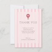 Heart Hot Air Balloon Pastel Pink Baby Shower  サンキューカード (正面)
