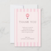 Heart Hot Air Balloon Pastel Pink Baby Shower サンキューカード (正面)