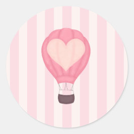 Heart Hot Air Balloon Pastel Pink Baby Shower  ラウンドシール