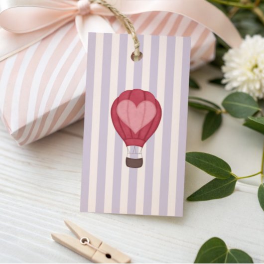 Heart Hot Air Balloon Pastel Purple Baby Shower  ギフトタグ