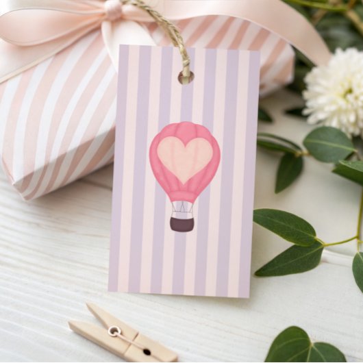 Heart Hot Air Balloon Pastel Purple Baby Shower  ギフトタグ