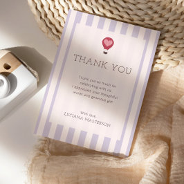 Heart Hot Air Balloon Pastel Purple Baby Shower  サンキューカード
