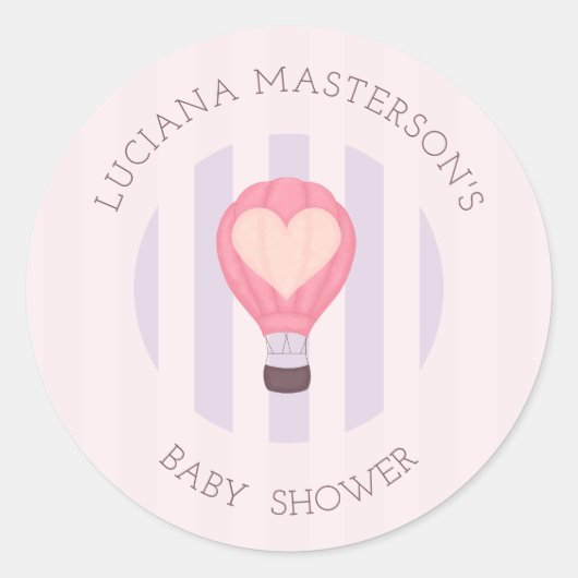 Heart Hot Air Balloon Pastel Purple Baby Shower ラウンドシール (正面)