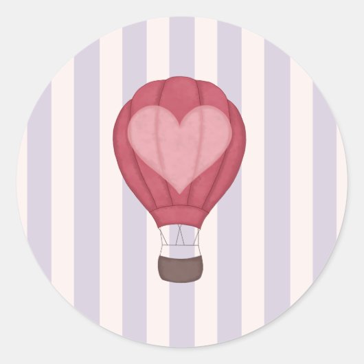 Heart Hot Air Balloon Pastel Purple Baby Shower  ラウンドシール (正面)