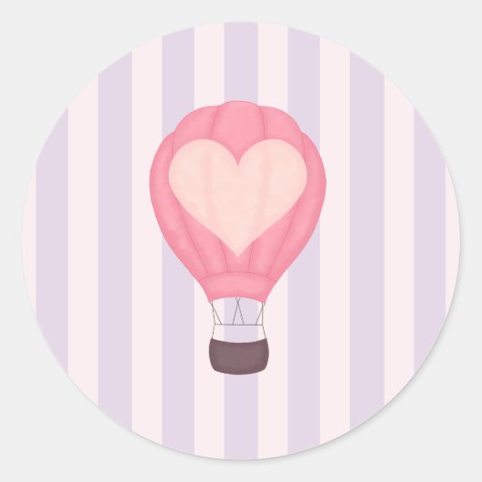 Heart Hot Air Balloon Pastel Purple Baby Shower ラウンドシール (正面)