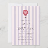 Heart Hot Air Balloon Pastel Purple Baby Shower  招待状 (正面)
