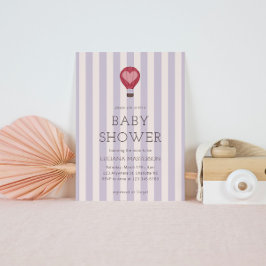 Heart Hot Air Balloon Pastel Purple Baby Shower  招待状