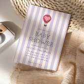 Heart Hot Air Balloon Pastel Purple Baby Shower  招待状